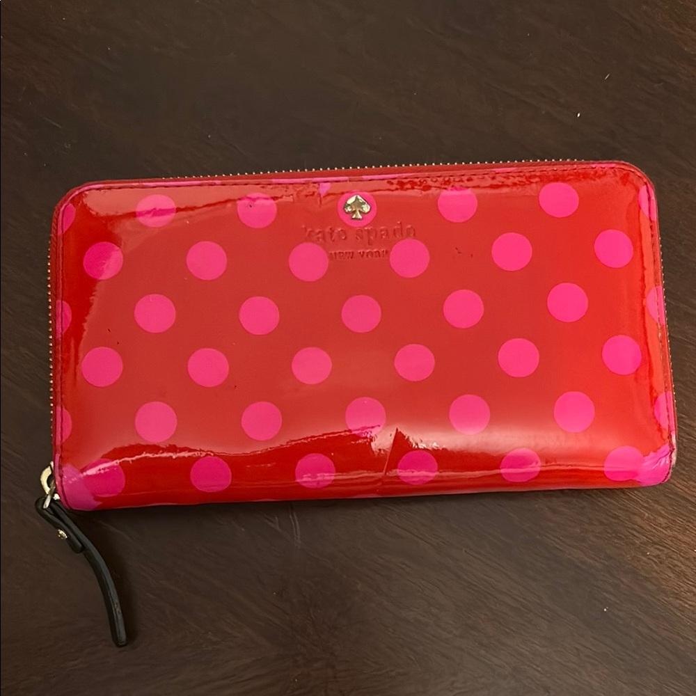 Kate Spade Red and Pink Polka Dot Carlisle Street Lacey Wallet - Picture 2 of 14